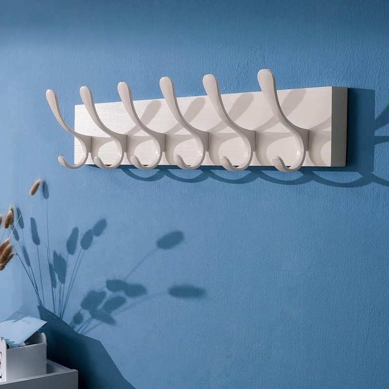 Wall Mount Coat Rack W/ 6 Sturdy Hooks Solid Pine Wood Storage Organizer New
