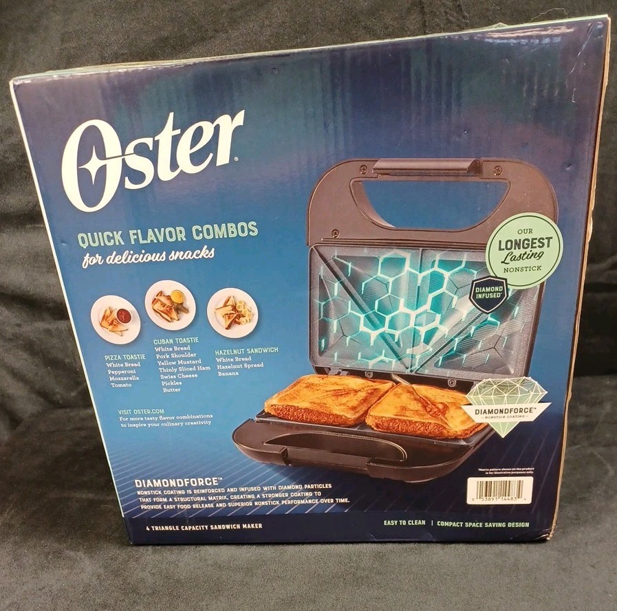 Oster Sandwich Maker Diamondforce Nonstick Coating Easy To Clean Compact NEW