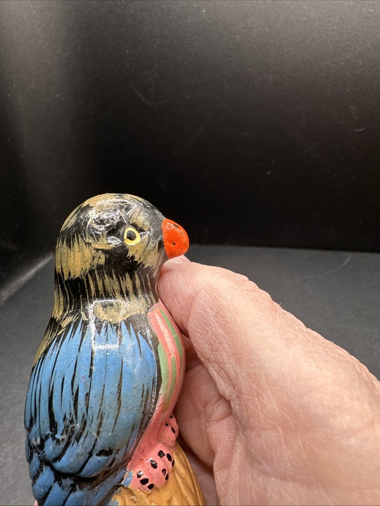 HAND MADE, HAND PAINTED PARROT FIGURE 3.75”