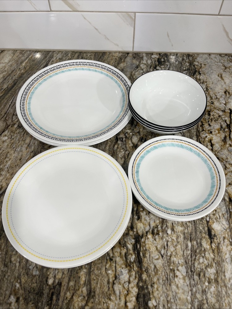 Corelle Paloma 15 pc Dinnerware Service for 4 Vitrelle Glass Missing 1 Bowl 🇺🇸