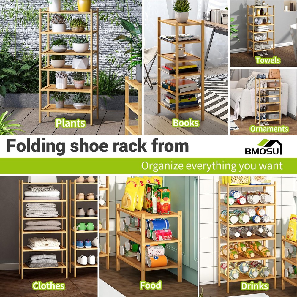 6-Tier Bamboo Small Shoe Rack Premium Stackable Shoe Shelf Storage Organizer ...