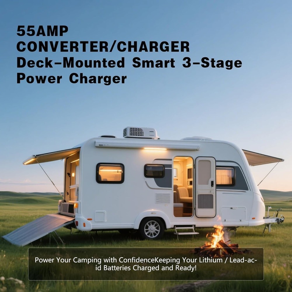 WF-9855 RV Converter 55 Amp Deck Power Converter Charger RV Trailer Camper 12V