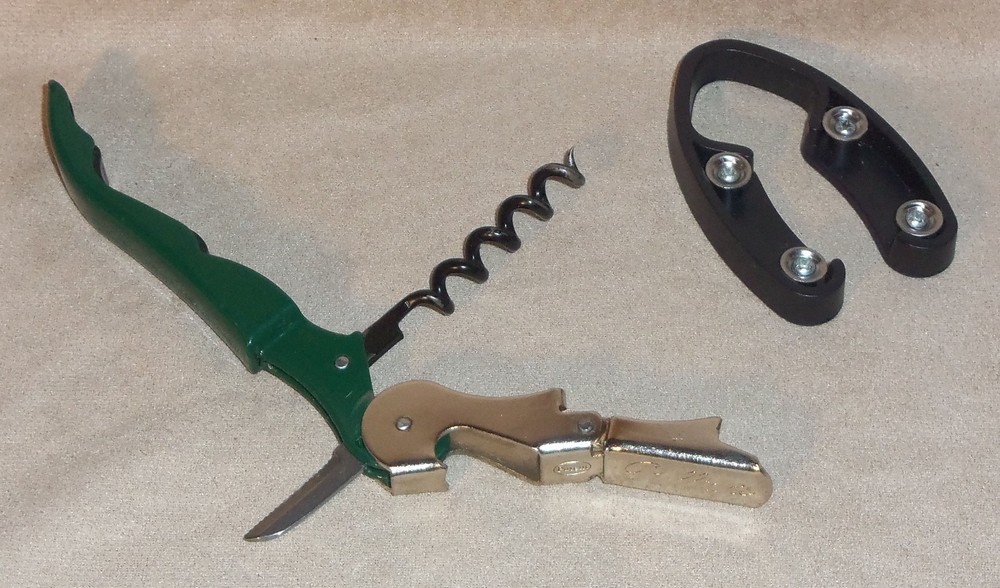 Pulltap's Double-Hinged Waiters Corkscrew Stainless Steel w Green + Label Cutter
