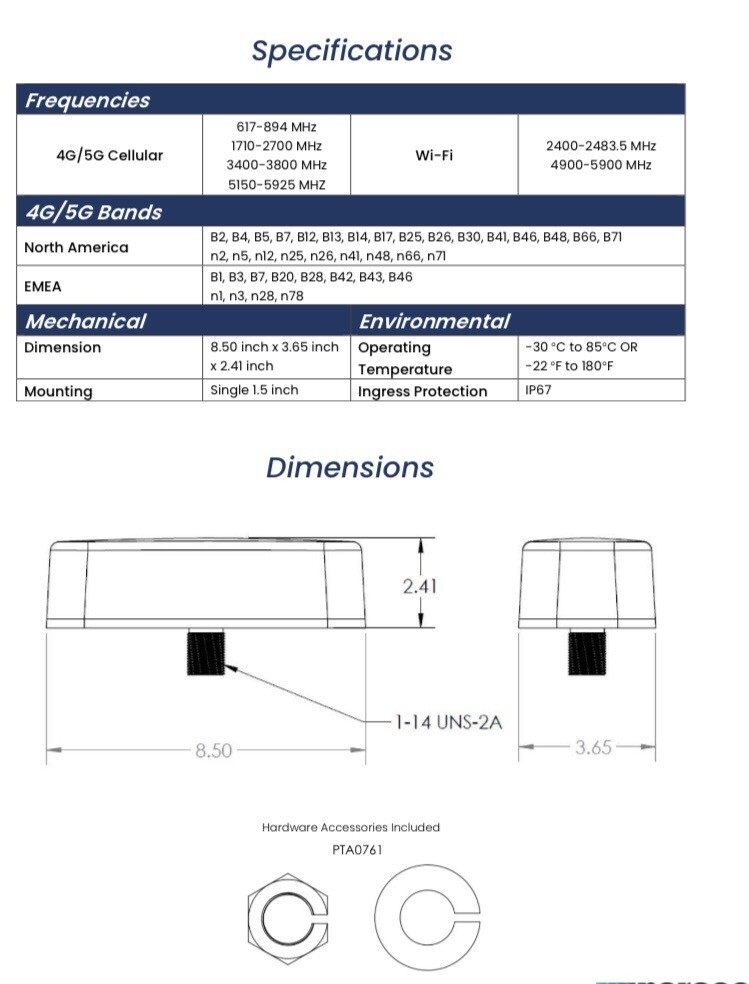 Parsec 5G Antenna Pro2dlg25b-tm (Doberman Style)