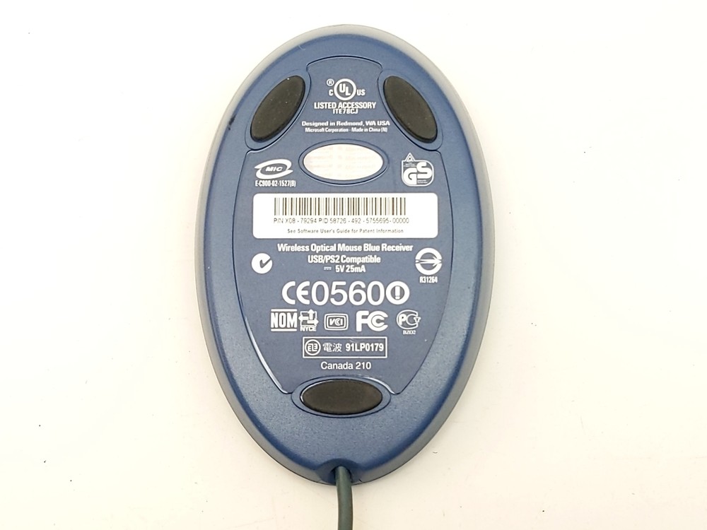 Microsoft X08-79294 5V USB PS/2 Compatible Wireless Optical Mouse Blue Receiver