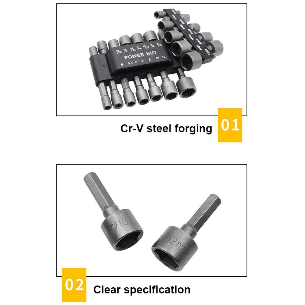 14pcs Powerful Socket Set Hexagonal Wrench Screwdriver Socket Extension Rod Tool