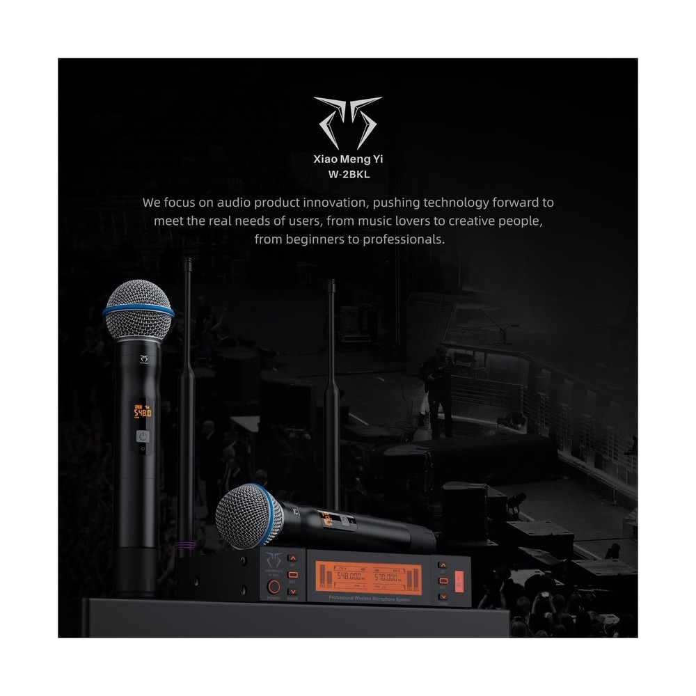 Dual Channel Wireless Microphone System, 2 Handheld Dynamic Mic, 200 UHF Freq...