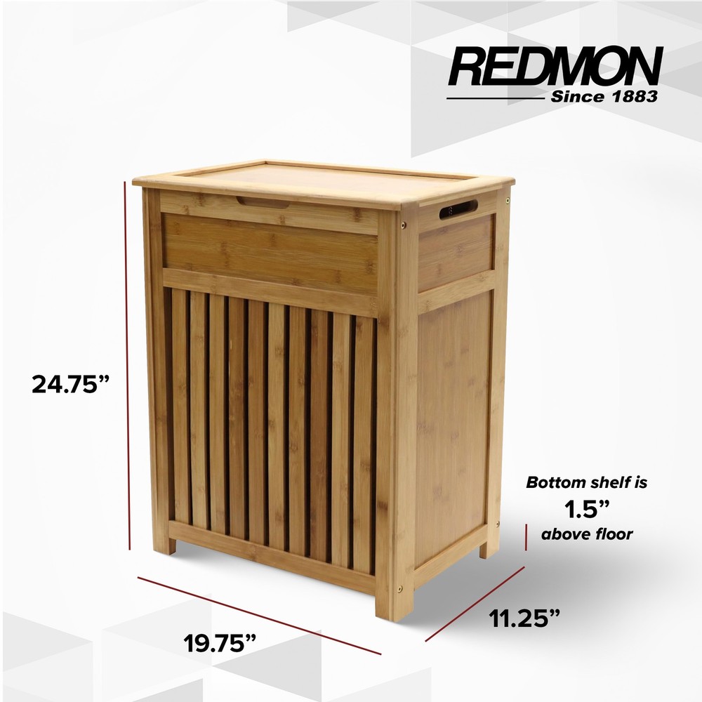 Redmon Bamboo Top Load Clothes Hamper, Full Size with Hinged Lid and Handles