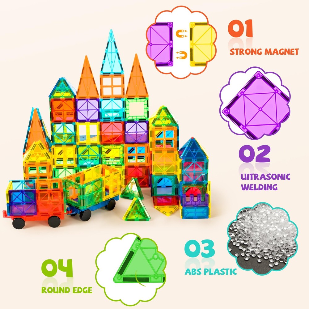 120Pcs Magnetic Tiles Magnetic 3D Building Blocks Set Educational Constructio...