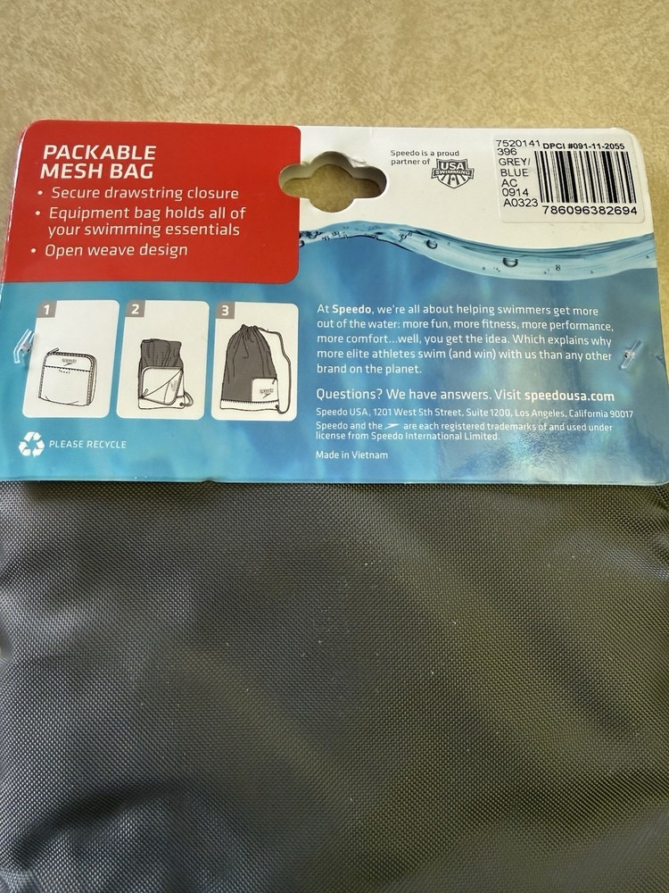 Speedo Packable Mesh Swimming Drawstring Bag - Gray/Yellow