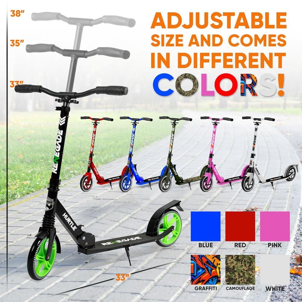 Hurtle Adjustable Lightweight and Foldable Kick Scooter High Impact Wheels Black