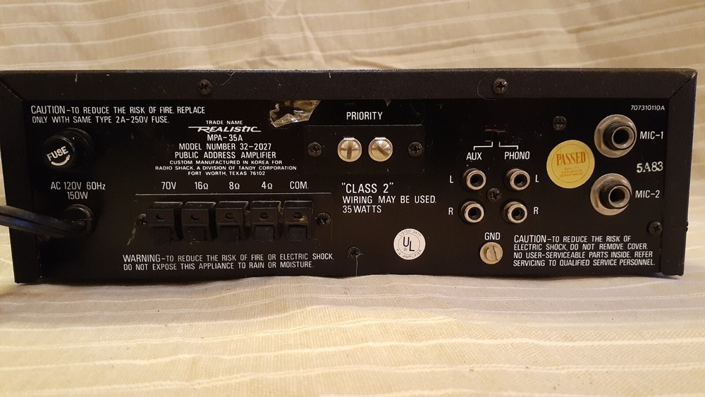 Vintage Realistic MPA-35A PA Amplifier 35 Watt Model 32-2027 Solid State Working