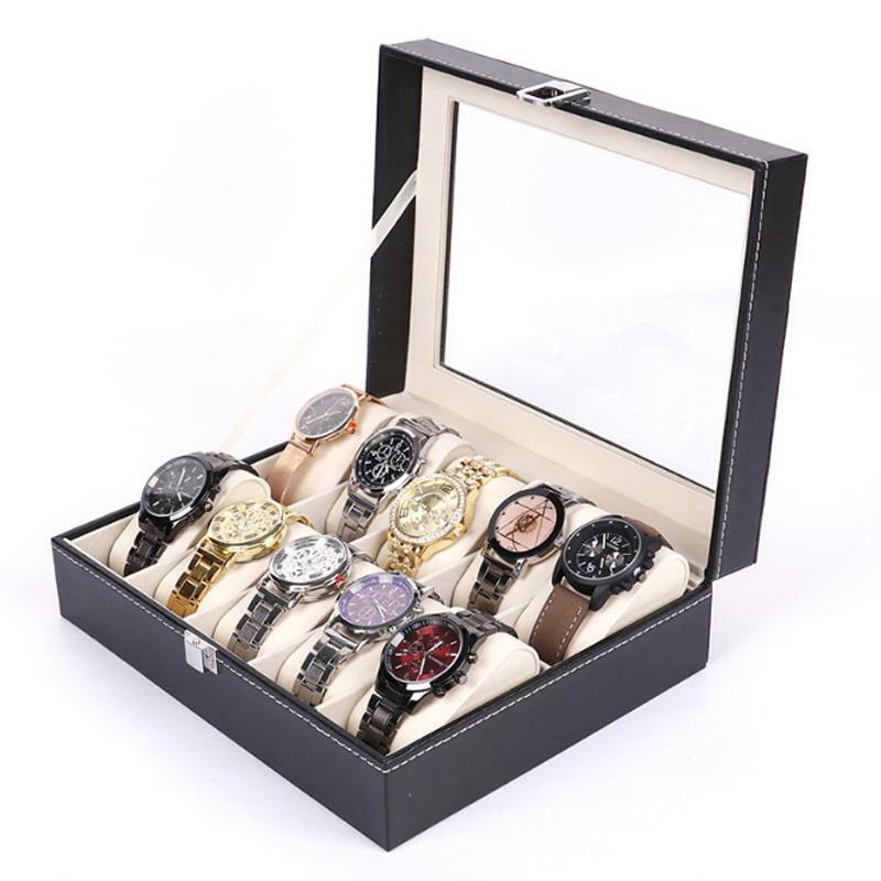 PU Leather 3 6 10 Grid Watch Box Window Display Storage Case Watch Organizer Box