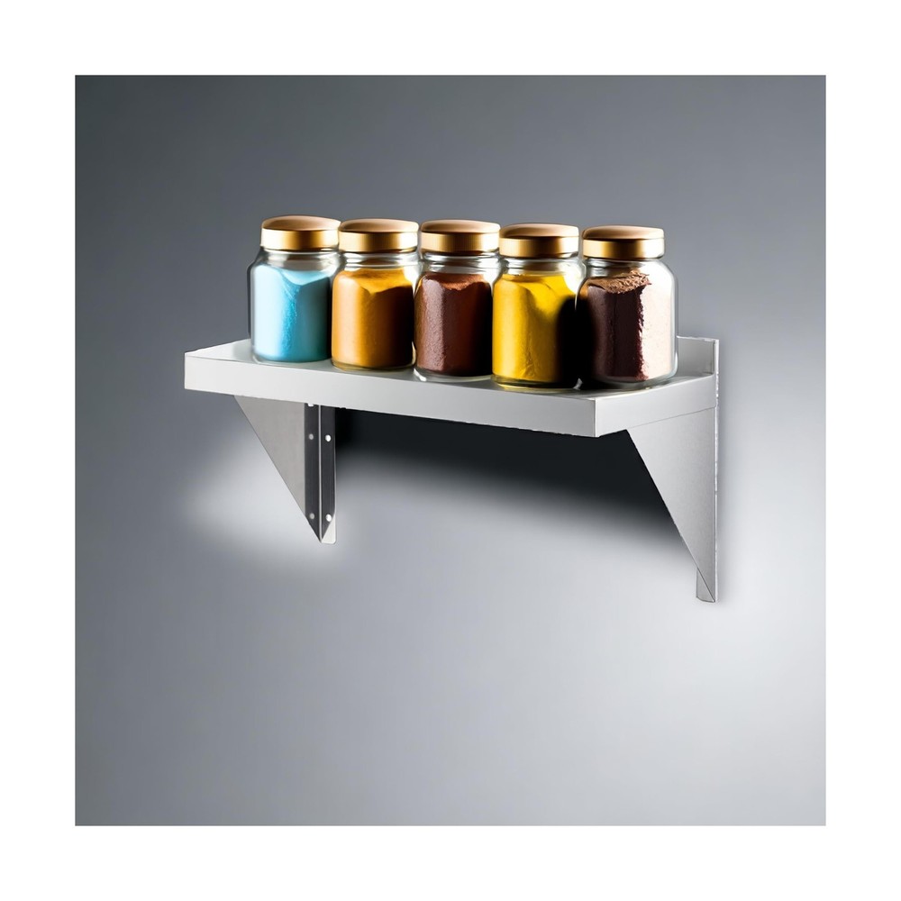 12" x 96" Wall Mount Shelf, Premium Stainless Steel Solid Wall Shelf - Durabl...