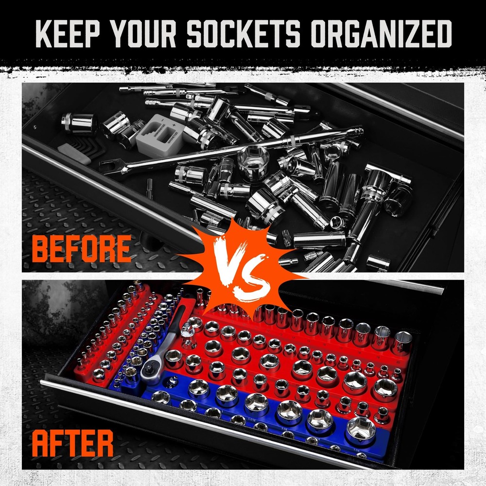 8Piece Magnetic Socket Organizer Set, Magnet Socket Holder, 1/4", 3/8", 1/2" ...