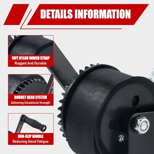 600LB Boat Trailer Winch with Black Polyester Strap, 600lb with Black Strap