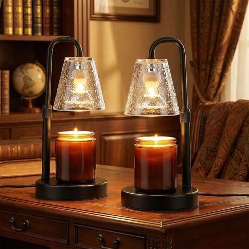 2 Pack Candle Warmer Lamp with Timer,Dimmable Adjustable Height Black 2 Pack