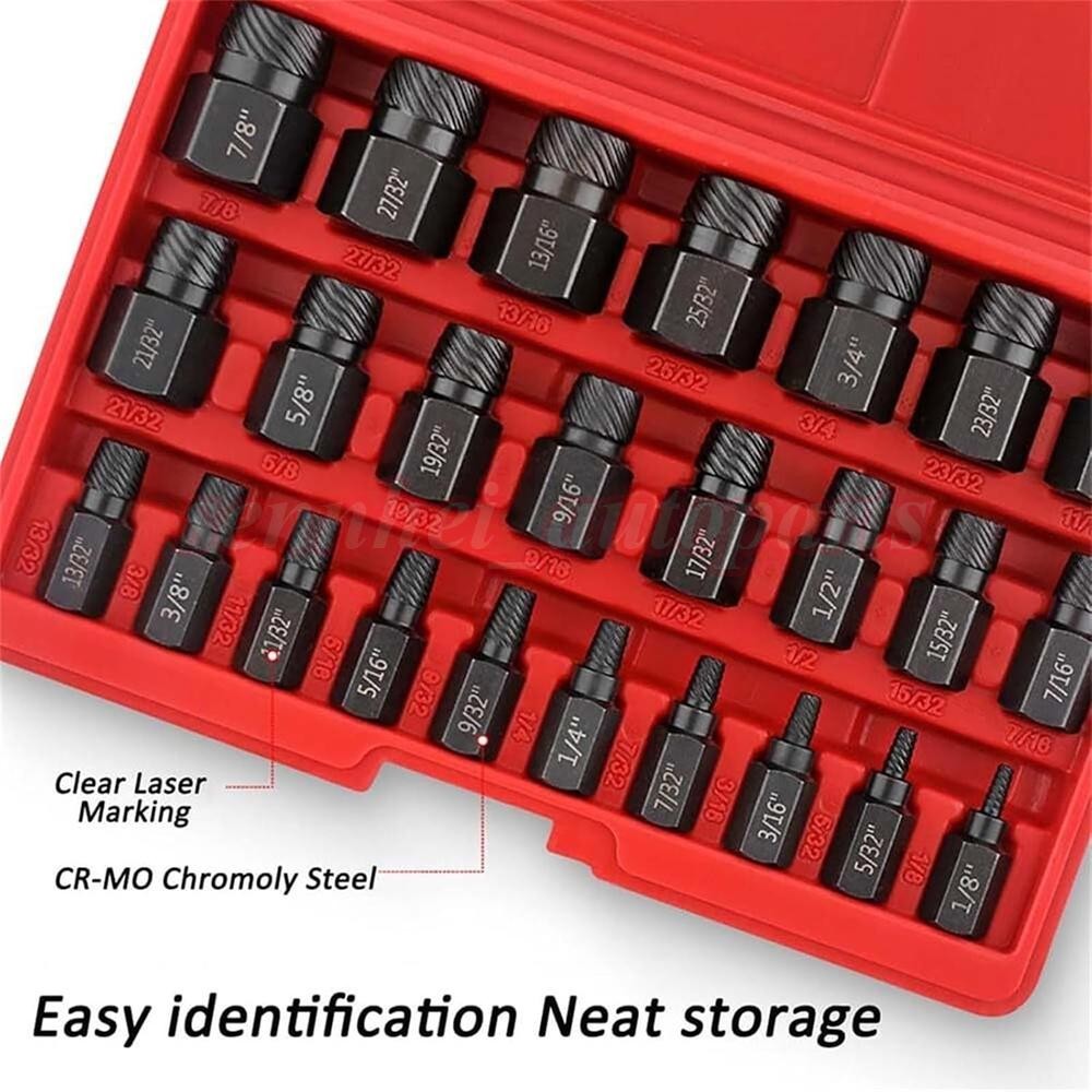 Multi-Spline Screw Extractor Set Hex Head Bit Socket Wrench Bolt Remover 25Pcs