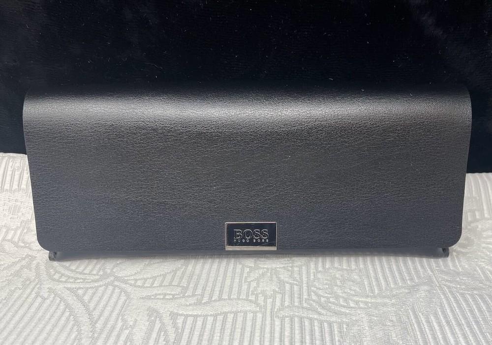 HUGO BOSS Soft Eyeglass Sunglass Case Silver Logo Snap Closure Lined Black