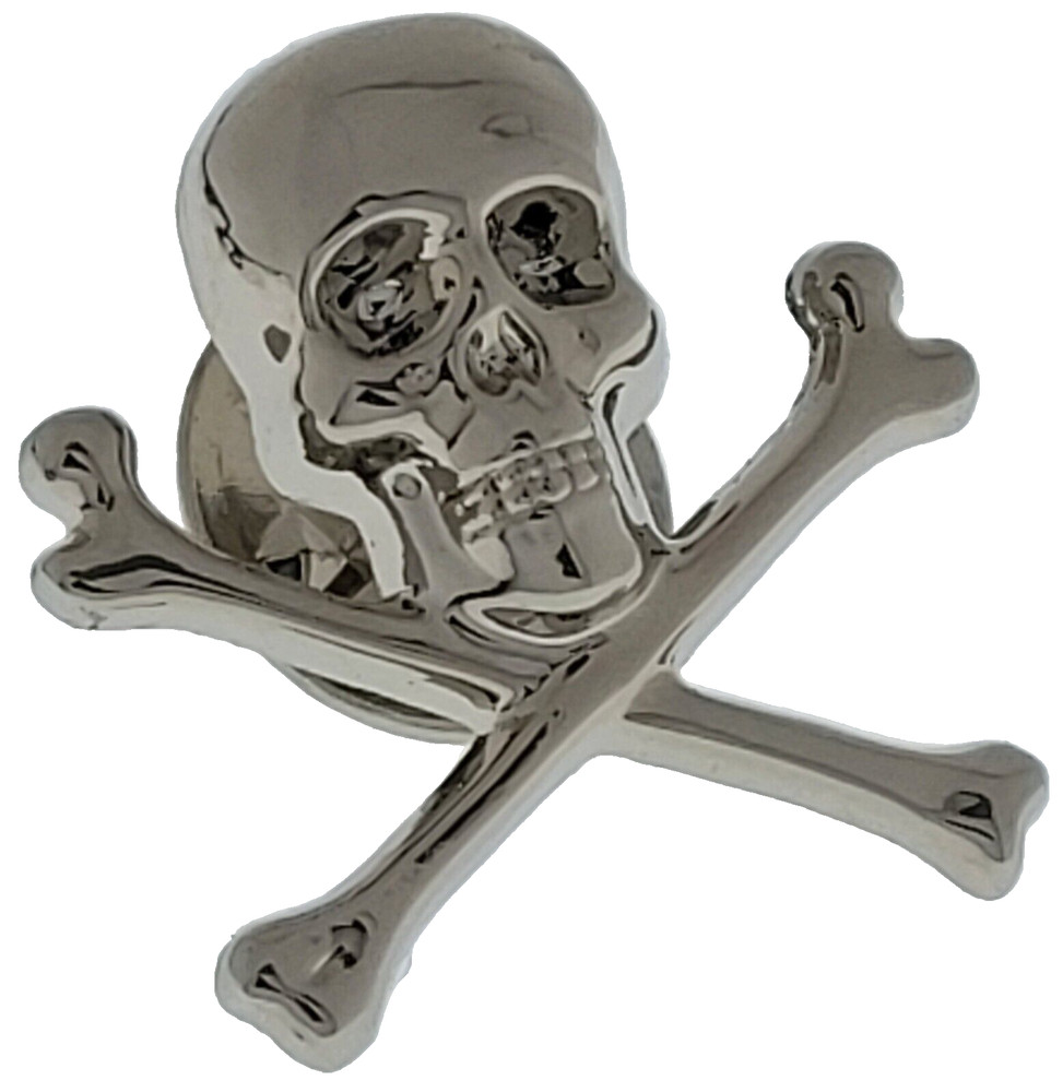 MASONIC Biker Skull Bones Silver  Lapel 1" Pin