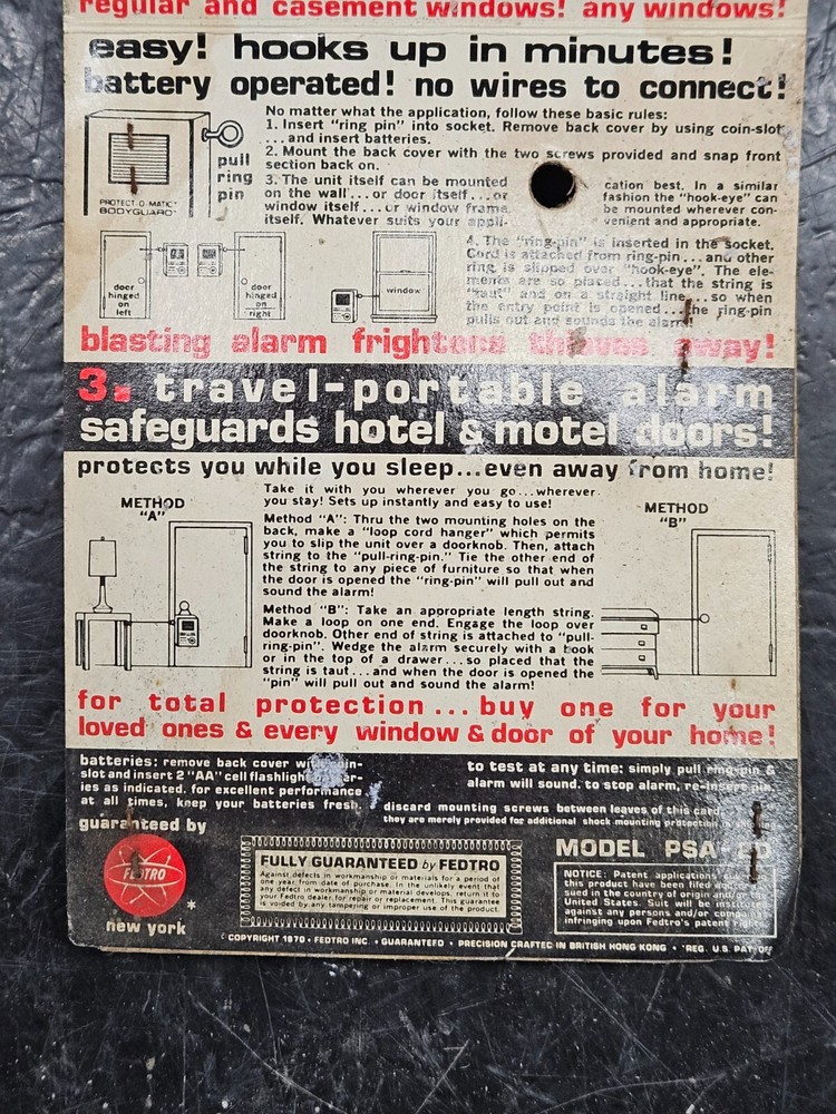 Vintage FEDTRO Protect-O-Matic Security Alarm IN ORIGINAL PACKAGING
