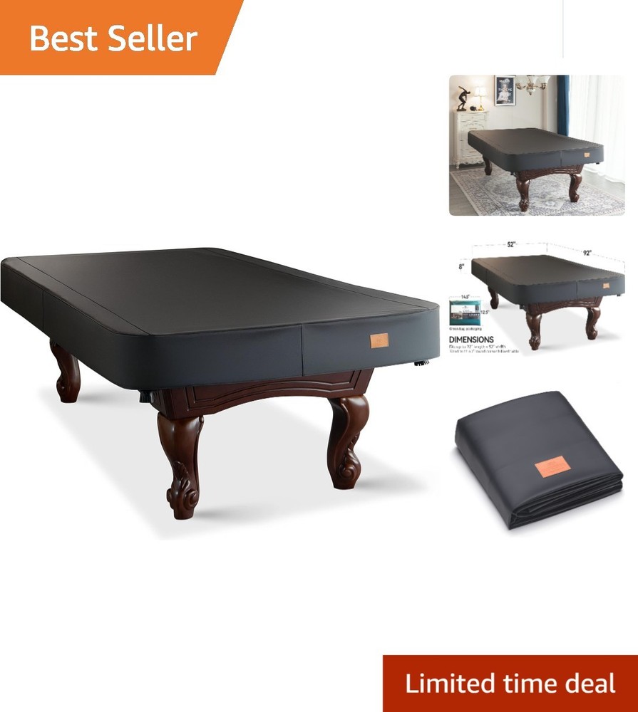 Durable Black Leatherette Pool Table Cover with Adjustable Drawstring – 8FT Size