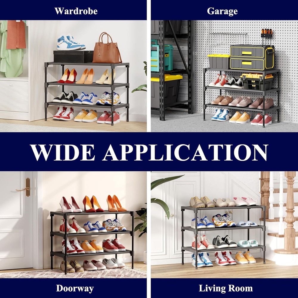 Kitsure Shoe Rack - Premium Non-Woven Shelf, Medium, Black