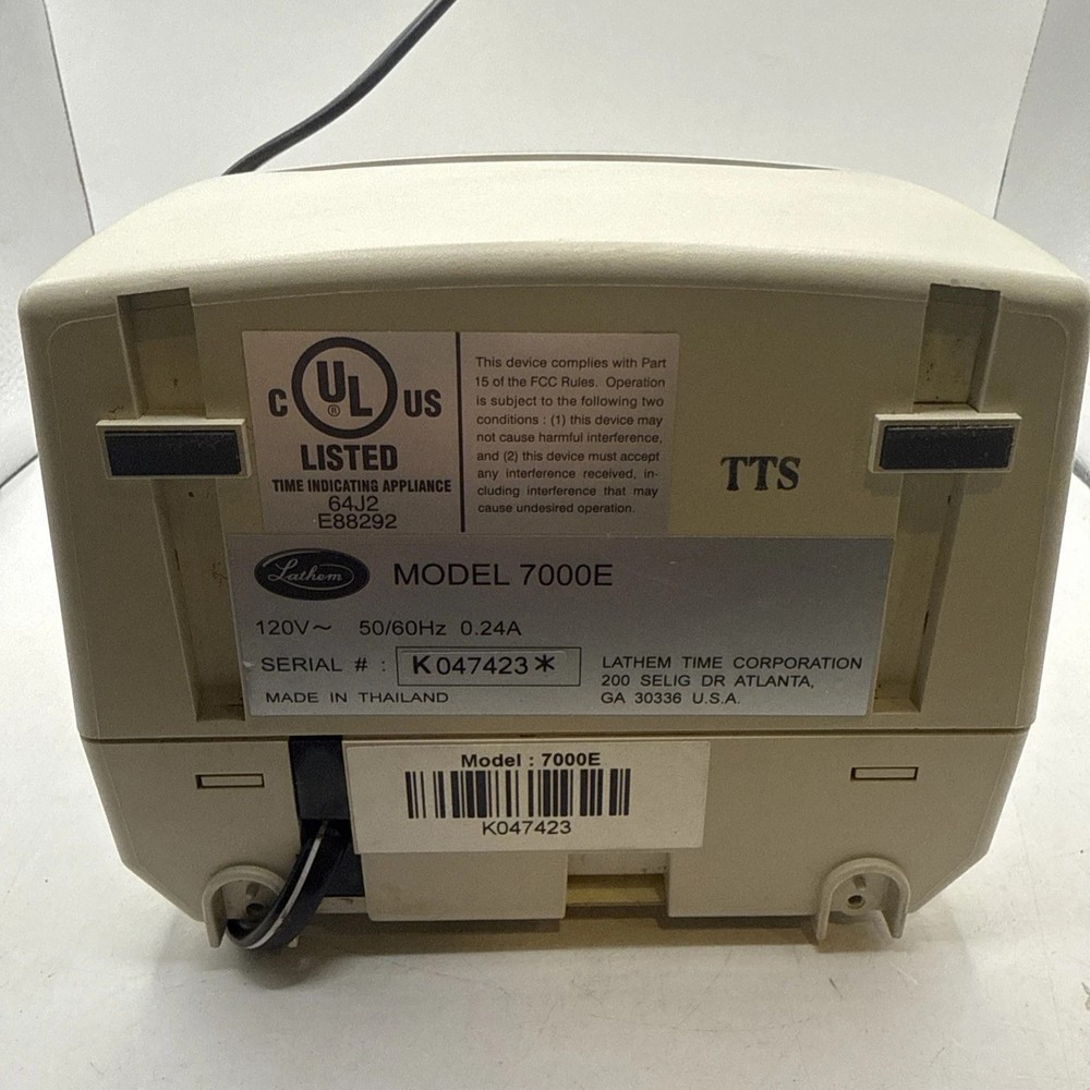 Lathem 7000E Time Clock Working No Key Wall Mount