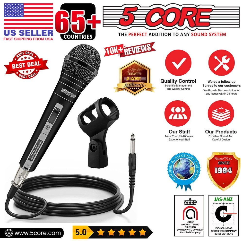 5Core XLR Microphone Dynamic Mic Karaoke Singing Studio Mics Handheld Microfono