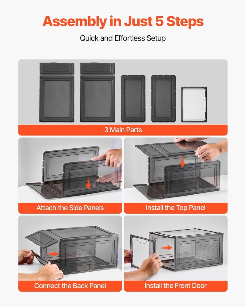 Stackable Shoe Boxes 6-Pack - US Size 13 Transparent Black Storage