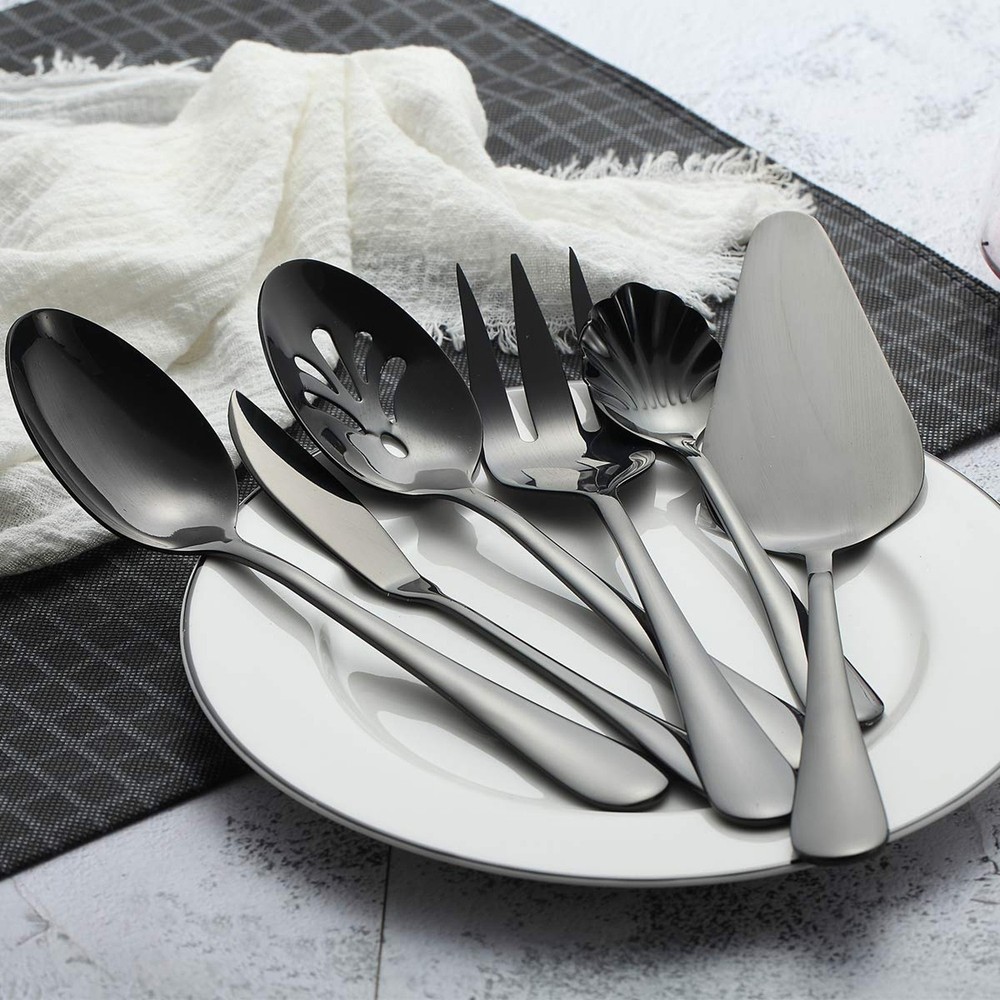 Berglander Stainless Steel Black Titanium Plated Flatware Serving Set 6 Piece...