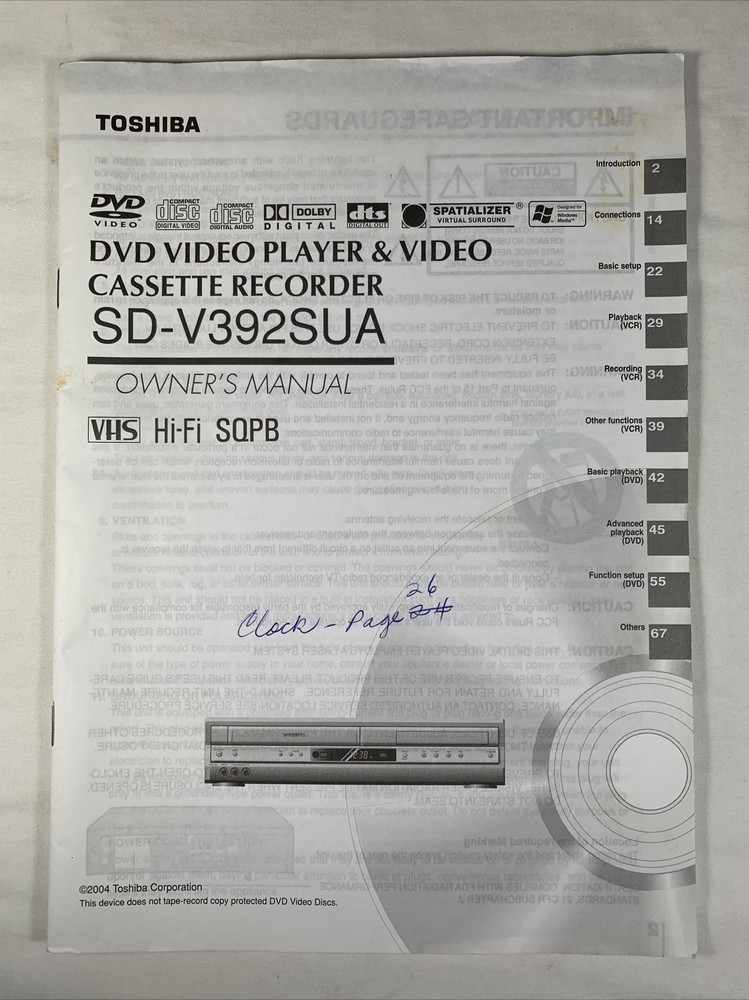 Toshiba SD-V392SUA Owners Manual