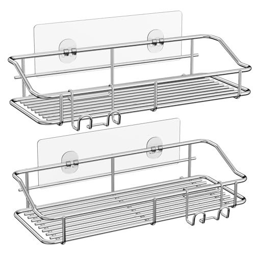 Shower Caddy Shelf Storage Rack Adhesive Without Drilling 2 Pack A-Silver
