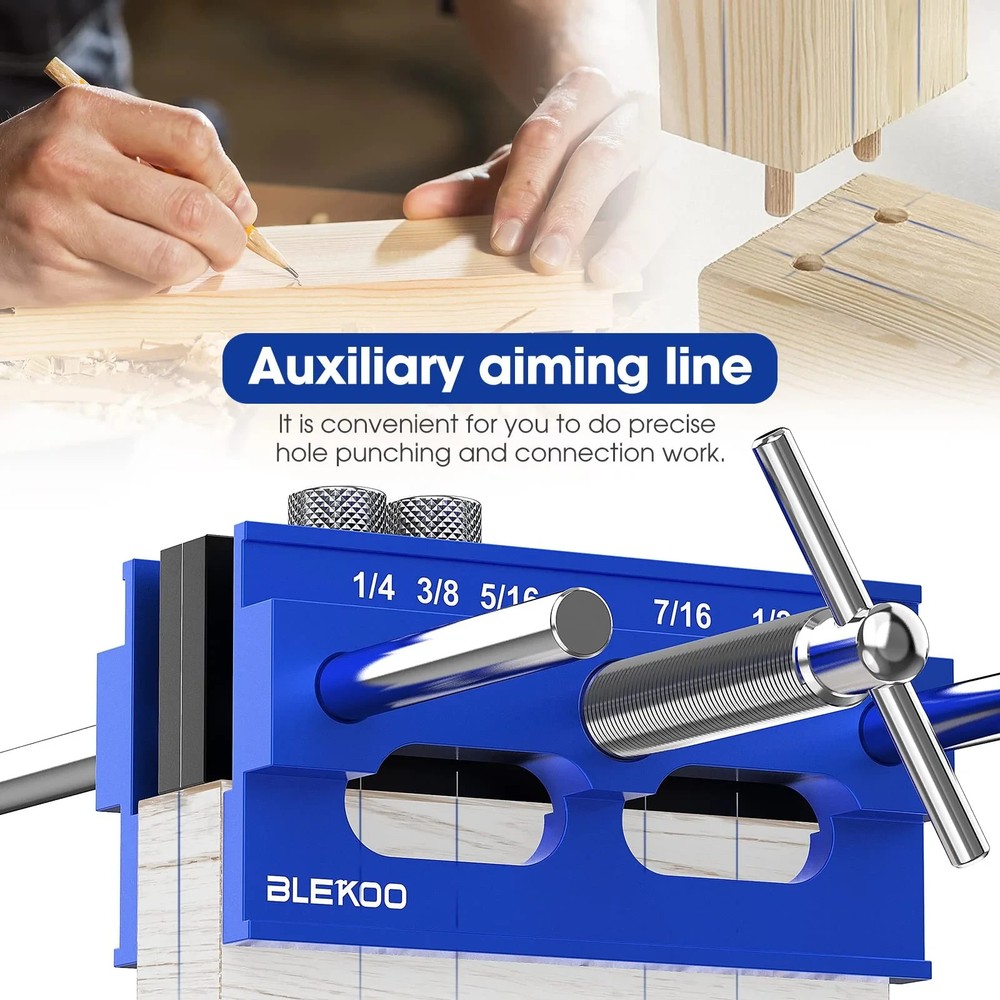 Self Centering Doweling Jig Kit, Adjustable Drill Guide with 6 Bushings