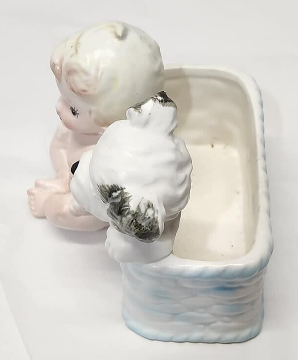 Ceramic Baby with Puppy Basket Planter