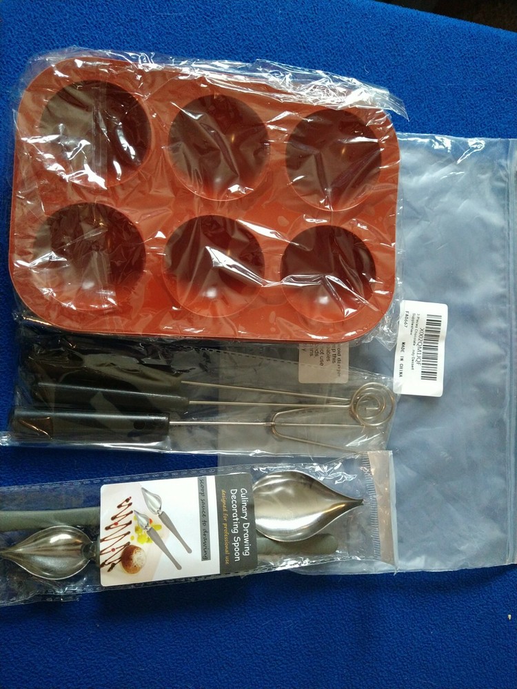 New 4 pack semi sphere molds with candy dipping tools and decorating spoons