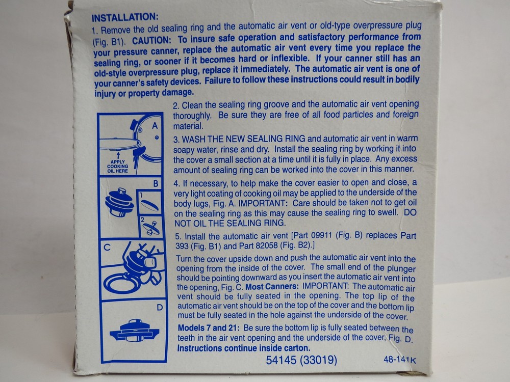 Presto 09907 Pressure Canner Sealing Ring Automatic Air Vent Replacement