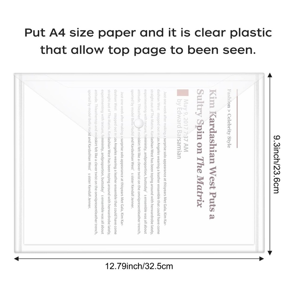 JIKIOU 30pcs Plastic Envelopes, Clear Reusable Poly Envelope Waterproof File ...