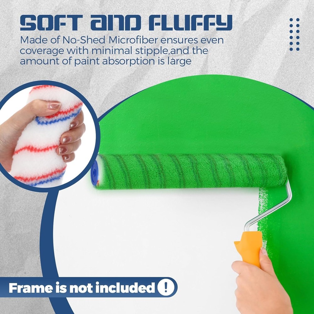 12 Pcs 18 Inch 3/8" Nap Paint Roller Covers Bulk Microfiber Refill Roller