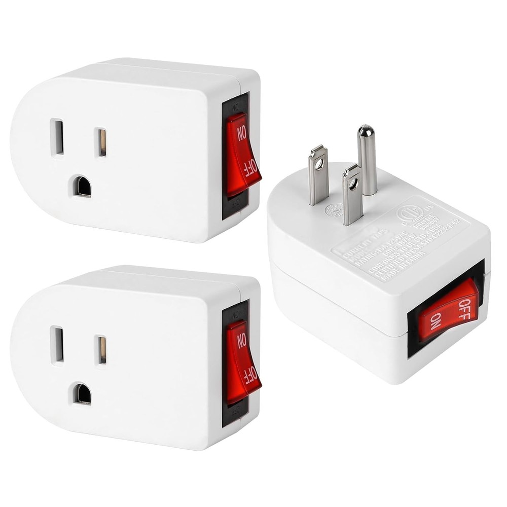 Grounded Outlet with on off Switch (3 Pack), Single Power Adapter Outlet 15A 187