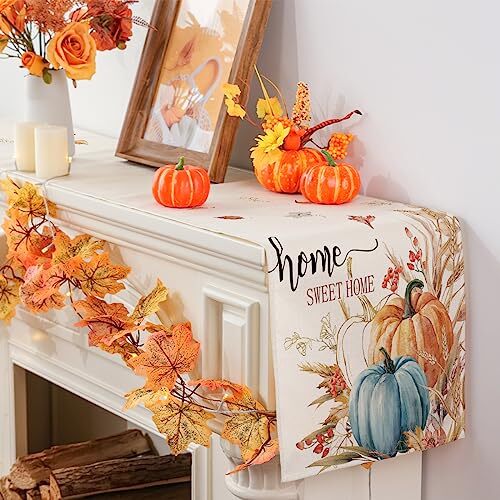 Siilues Fall Table Runner, Pumpkin Watercolor Fall Runner for Table 13" x 72"