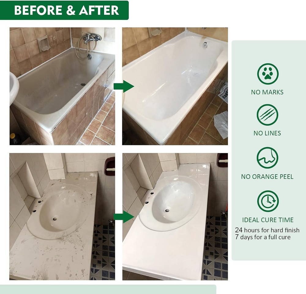 Transform Your Space: White Tub & Tile Refinishing Kit - 500g Emulsion, Low Odor