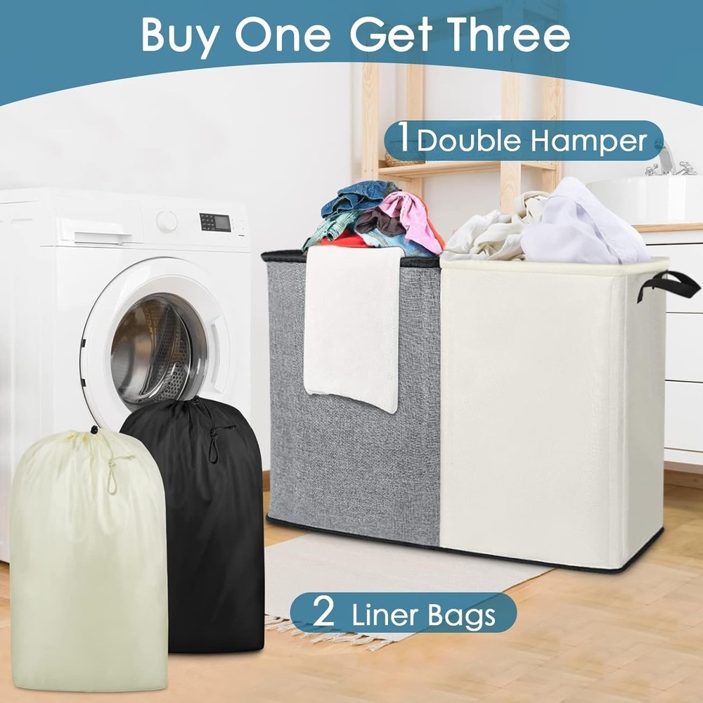 Large Hampers for Laundry 2 Compartment, Double Laundry Hamper 2 section for ...