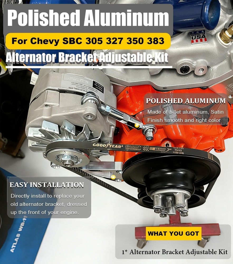 Adjustable Billet Alternator Mounting Bracket Kit for Chevy Engines
