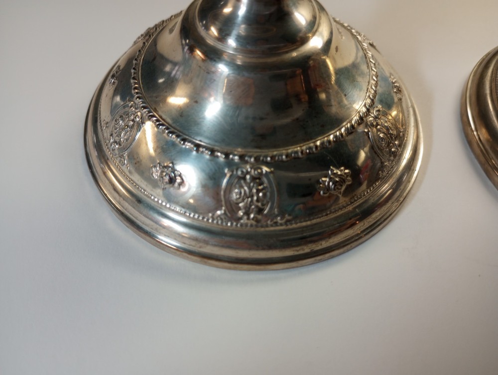 (TWO) Antique Rose Point by Wallace Sterling Silver Candlestick