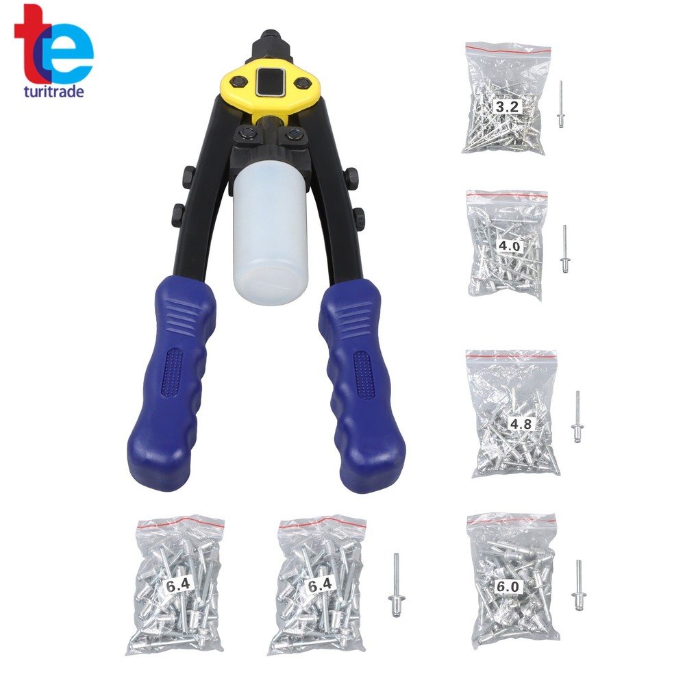 Multi-purpose 1/4 Pop Rivet Gun Kit 210Pcs Blind Rivets 13" Hand Riveter Tool