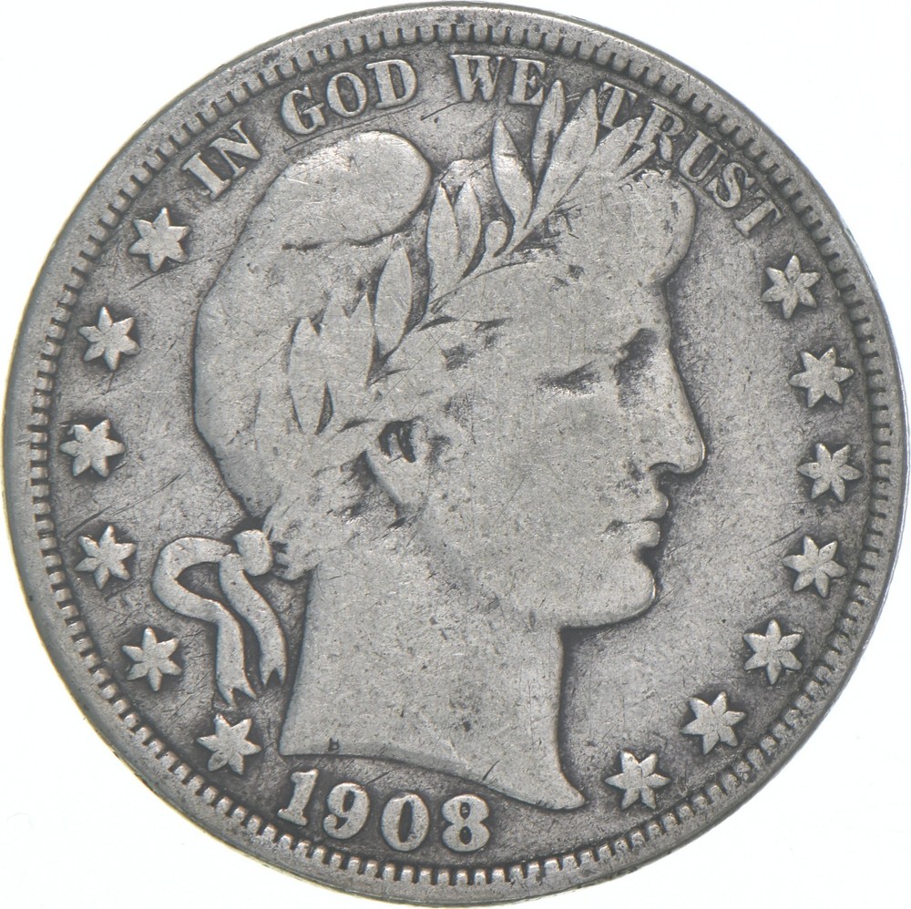 1908-D Barber Half Dollar Average Circ 90% Silver