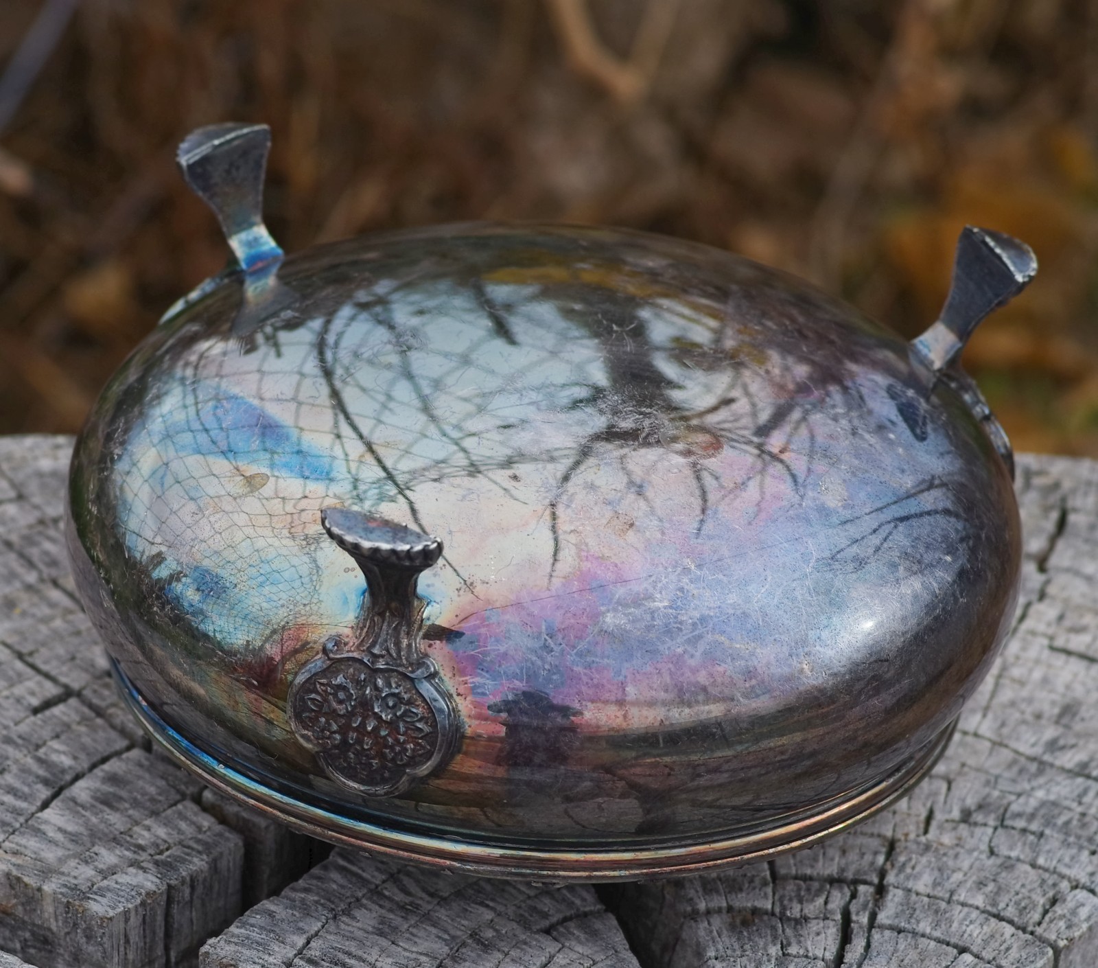 ANTIQUE Silver Plate FLOWER FROG ROSE BOWL Made in USA ART NOUVEAU c.1890's RARE