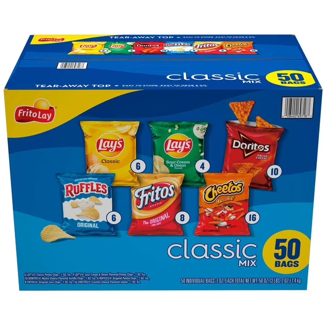 Frito-Lay Classic Mix Variety Pack – 50 Count – Assorted Chips for Snacking & Lu