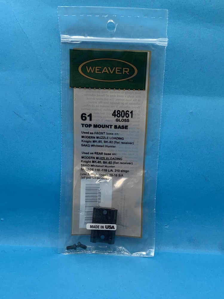 WEAVER 61 Top Mount Base Front Rear Rifle Scope Muzzle Loader Savage 48061 NEW